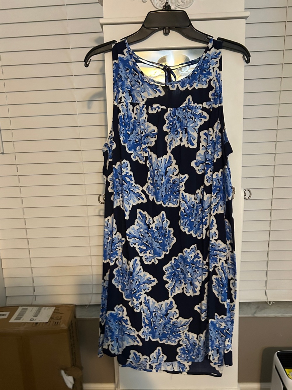 crown & ivy Navy Sleeveless Shift Dress with Blue and White Floral Print